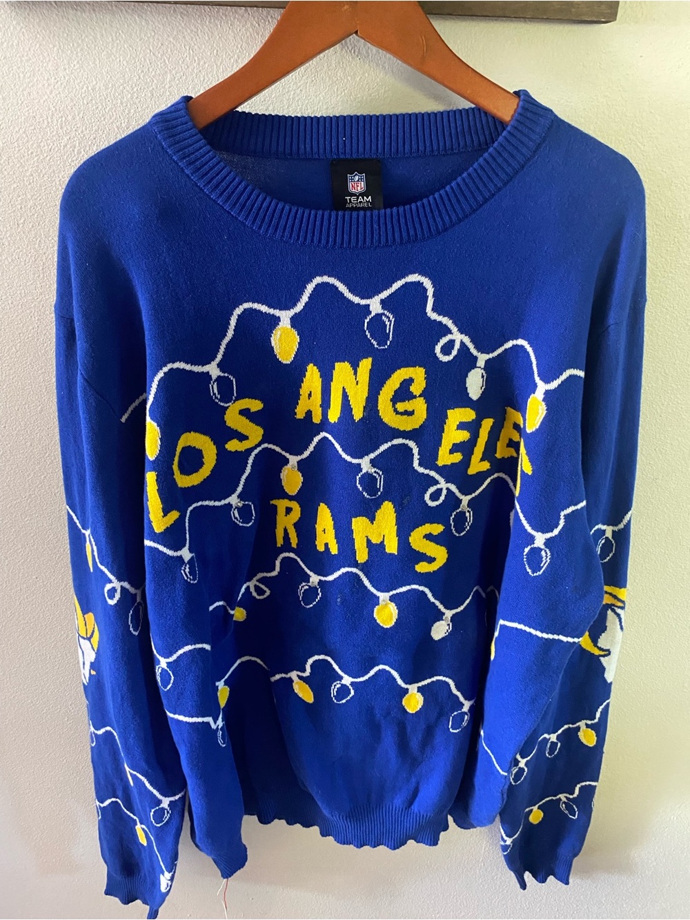 NFL Los Angeles Rams‎ Blue and Yellow Light Up Crewneck Ugly Christmas Sweater